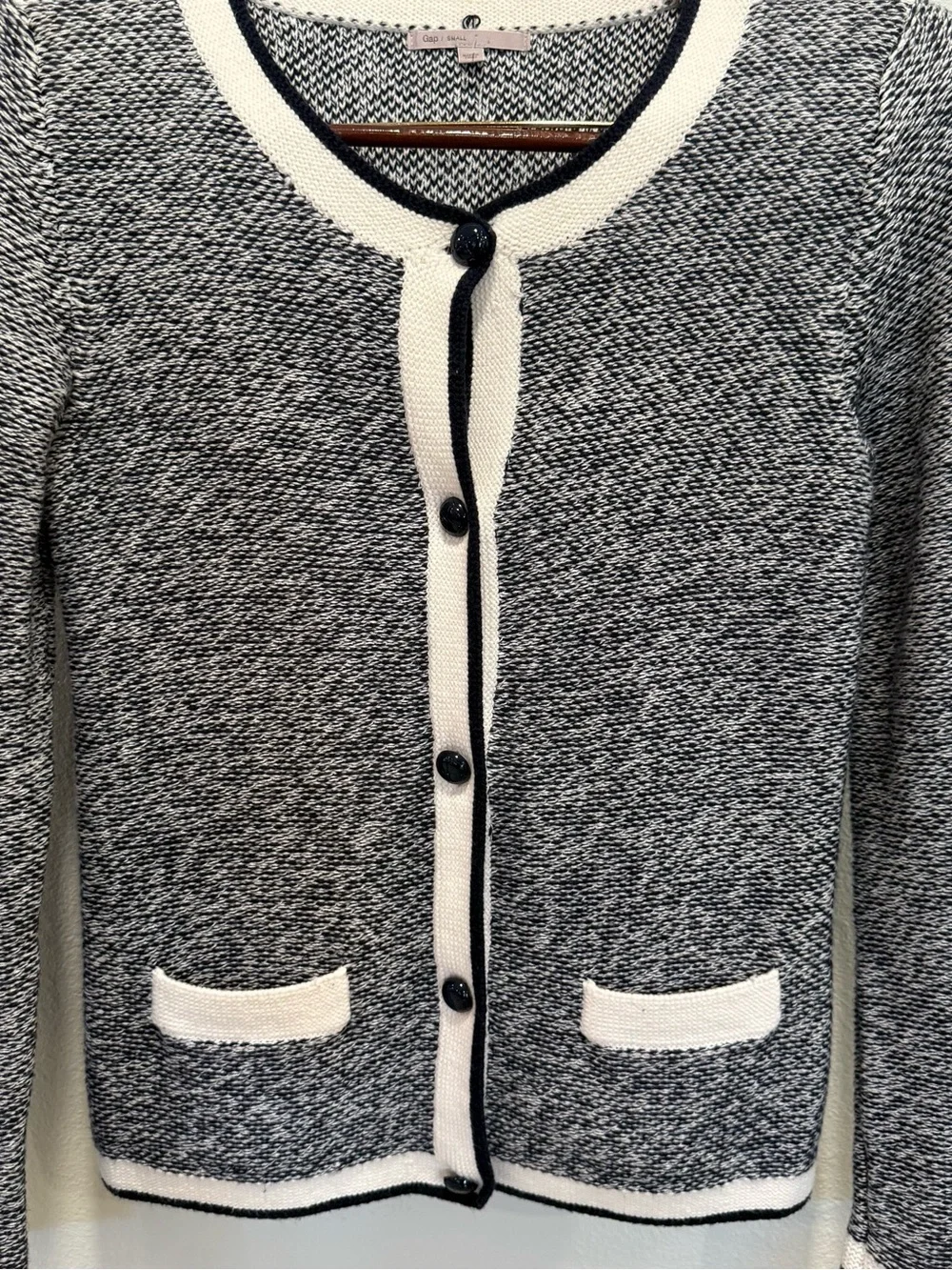 Quiet Luxury Contrast Trim Cardigan French Chic Old Money Sweater S